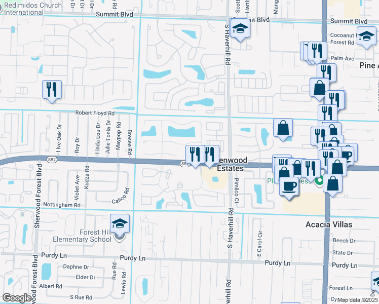 map of restaurants, bars, coffee shops, grocery stores, and more near 5277 Mendoza Street in West Palm Beach