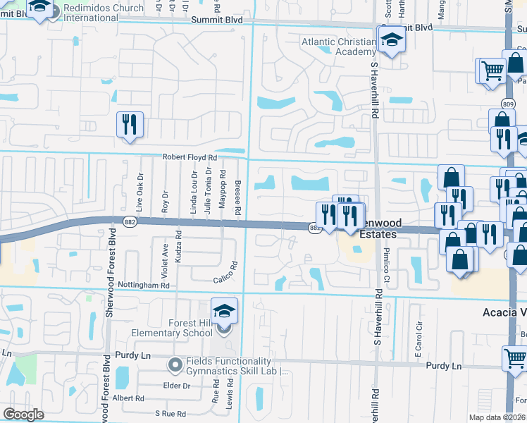 map of restaurants, bars, coffee shops, grocery stores, and more near 5400 Mendoza Street in West Palm Beach