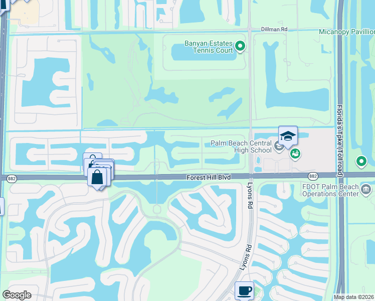 map of restaurants, bars, coffee shops, grocery stores, and more near 8842 Via Brilliante in Wellington