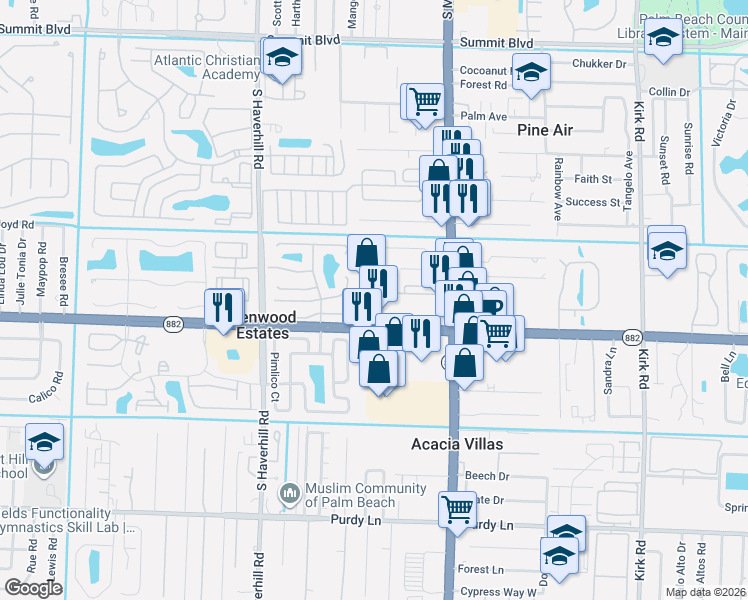 map of restaurants, bars, coffee shops, grocery stores, and more near 4741 Sunset Ranch Road in West Palm Beach