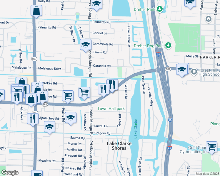 map of restaurants, bars, coffee shops, grocery stores, and more near 7005 Haden Road in West Palm Beach