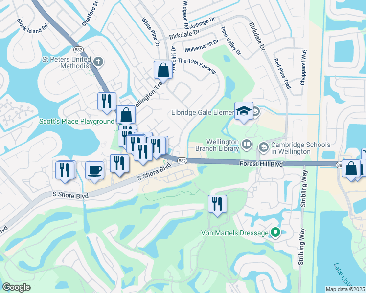 map of restaurants, bars, coffee shops, grocery stores, and more near 11815 Donlin Drive in Wellington