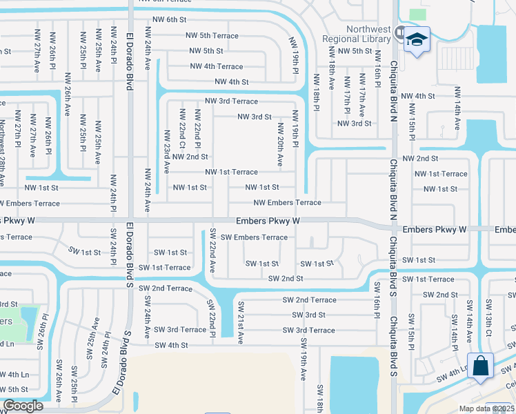 map of restaurants, bars, coffee shops, grocery stores, and more near 2020 Northwest Embers Terrace in Cape Coral