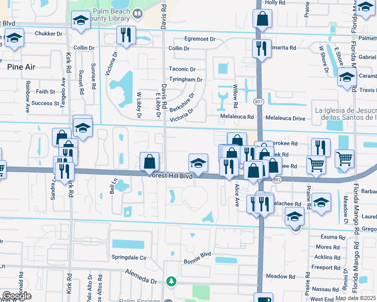 map of restaurants, bars, coffee shops, grocery stores, and more near 1601 Jewel Lane in West Palm Beach