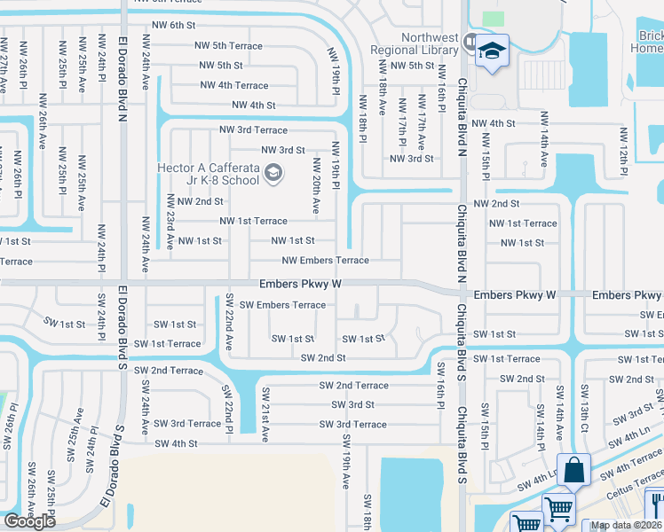map of restaurants, bars, coffee shops, grocery stores, and more near 1909 Northwest Embers Terrace in Cape Coral