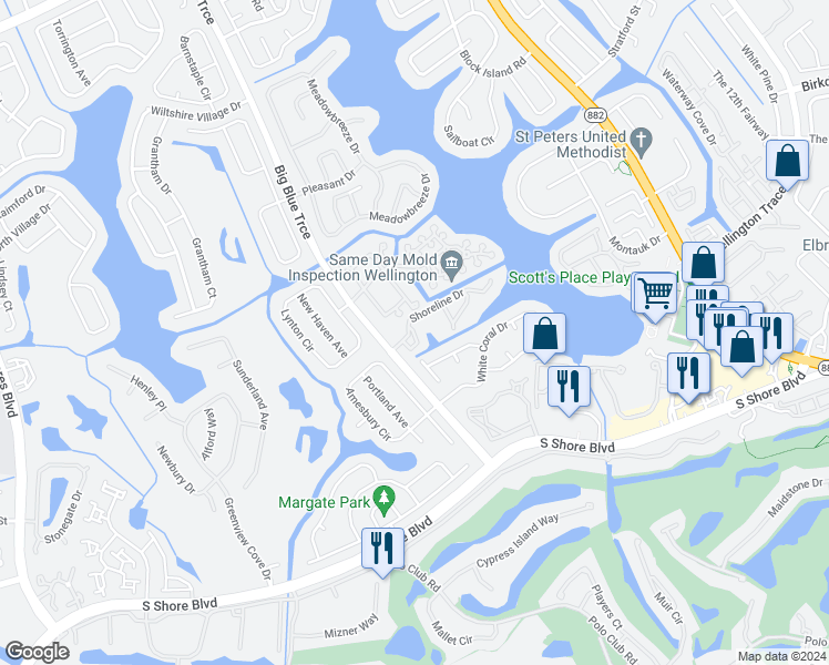 map of restaurants, bars, coffee shops, grocery stores, and more near 12692 Shoreline Drive in Wellington