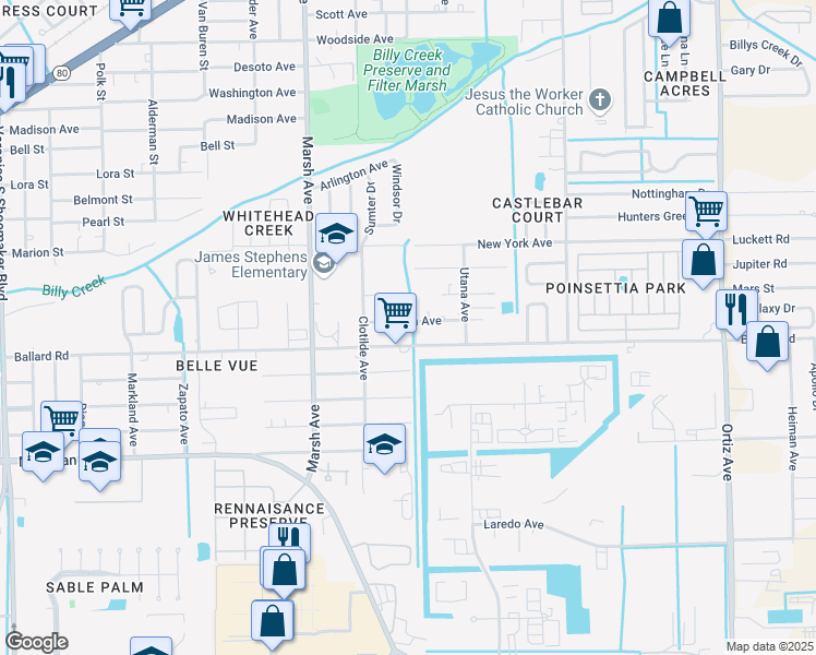 map of restaurants, bars, coffee shops, grocery stores, and more near 116 Diana Avenue in Fort Myers