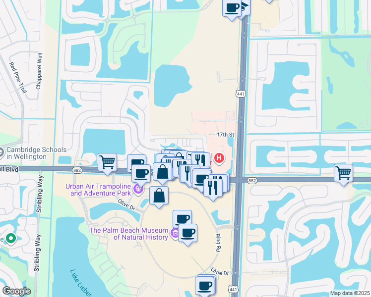 map of restaurants, bars, coffee shops, grocery stores, and more near 1669 Ripley Run in Wellington