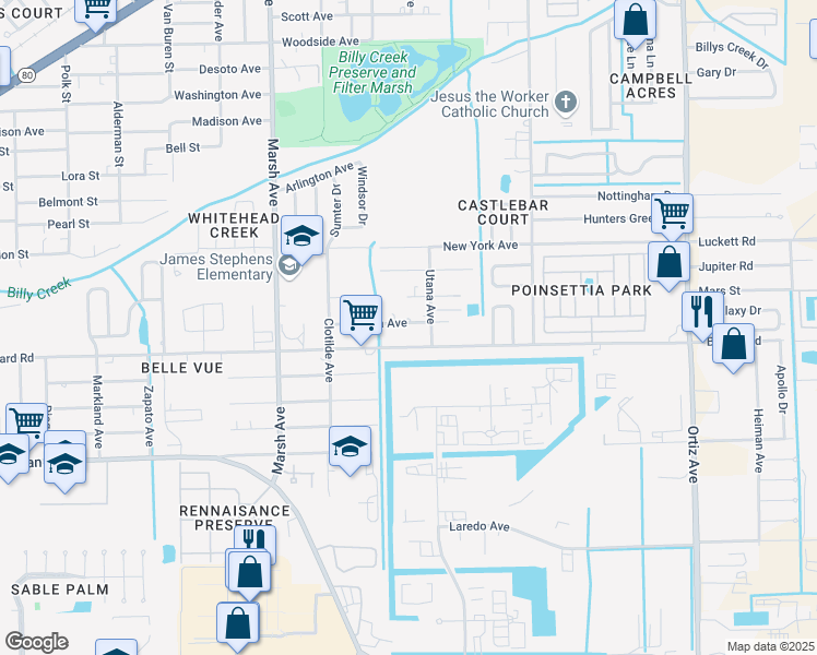 map of restaurants, bars, coffee shops, grocery stores, and more near 140 Diana Avenue in Fort Myers
