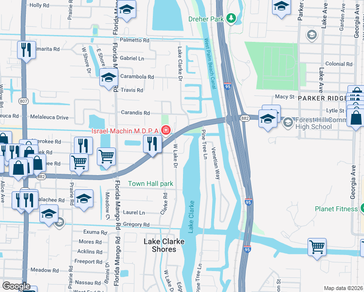map of restaurants, bars, coffee shops, grocery stores, and more near 6904 West Lake Drive in West Palm Beach