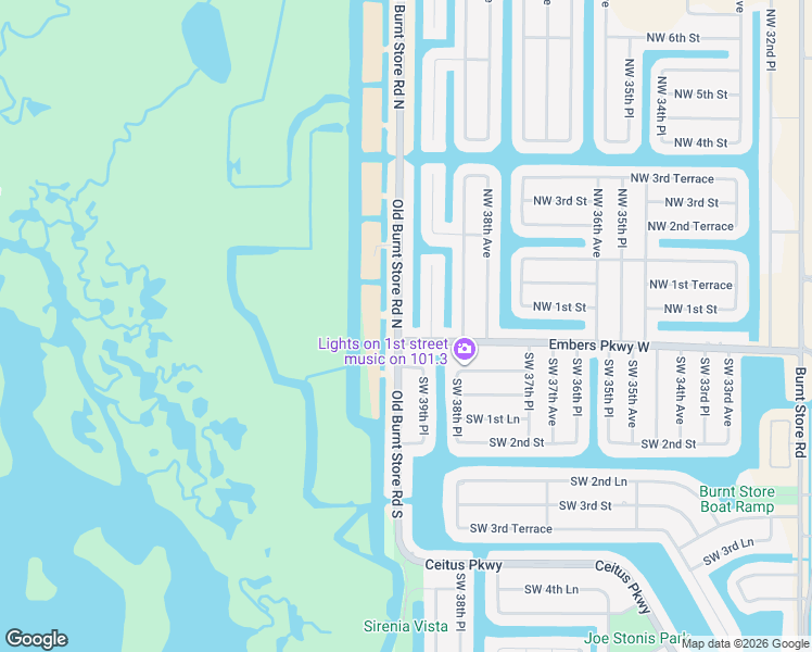 map of restaurants, bars, coffee shops, grocery stores, and more near 11 Old Burnt Store Road North in Cape Coral