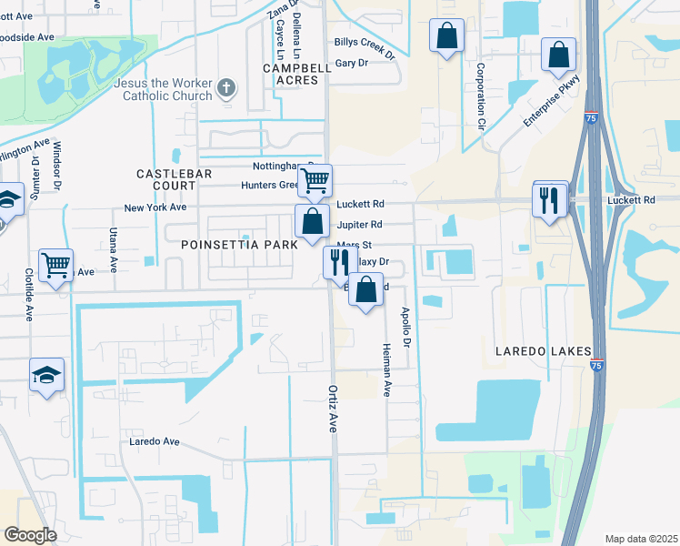 map of restaurants, bars, coffee shops, grocery stores, and more near 4920 North Galaxy Drive in Fort Myers
