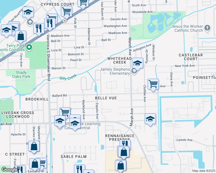 map of restaurants, bars, coffee shops, grocery stores, and more near 206 Glenboro Avenue in Fort Myers