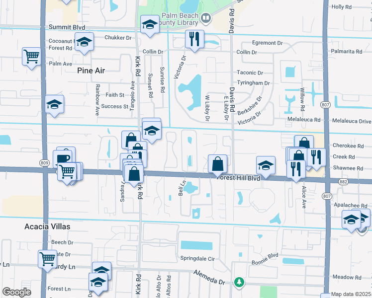 map of restaurants, bars, coffee shops, grocery stores, and more near 1677 Woodbridge Lakes Circle in West Palm Beach