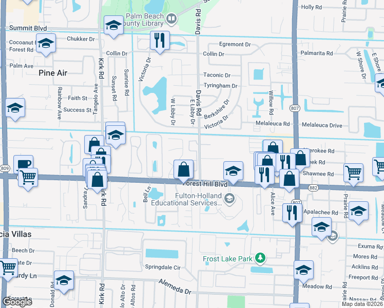 map of restaurants, bars, coffee shops, grocery stores, and more near 3557 Forest Hill Boulevard in Palm Springs