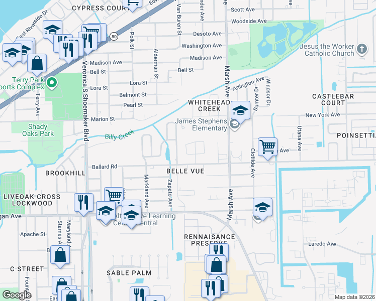 map of restaurants, bars, coffee shops, grocery stores, and more near 6304 Demery Circle in Fort Myers