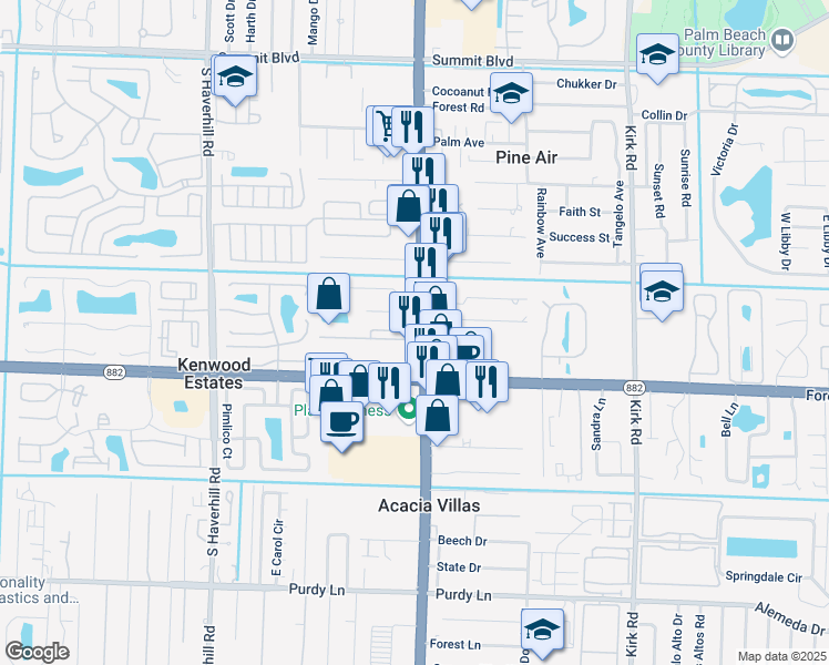 map of restaurants, bars, coffee shops, grocery stores, and more near 1589 South Military Trail in West Palm Beach