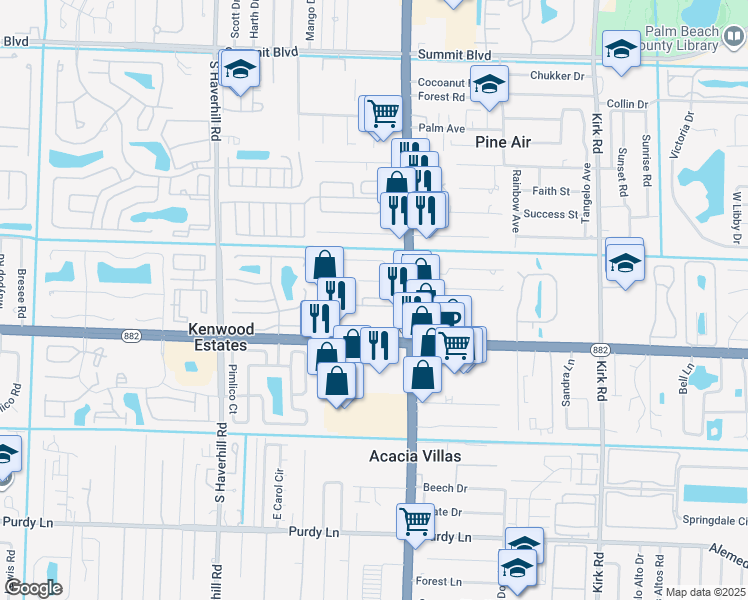 map of restaurants, bars, coffee shops, grocery stores, and more near 1589 South Military Trail in West Palm Beach
