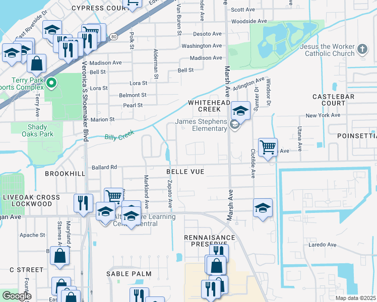map of restaurants, bars, coffee shops, grocery stores, and more near 206 Glenboro Avenue in Fort Myers