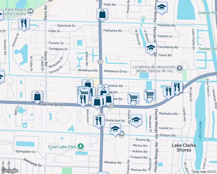 map of restaurants, bars, coffee shops, grocery stores, and more near 2910 Cherokee Road in West Palm Beach
