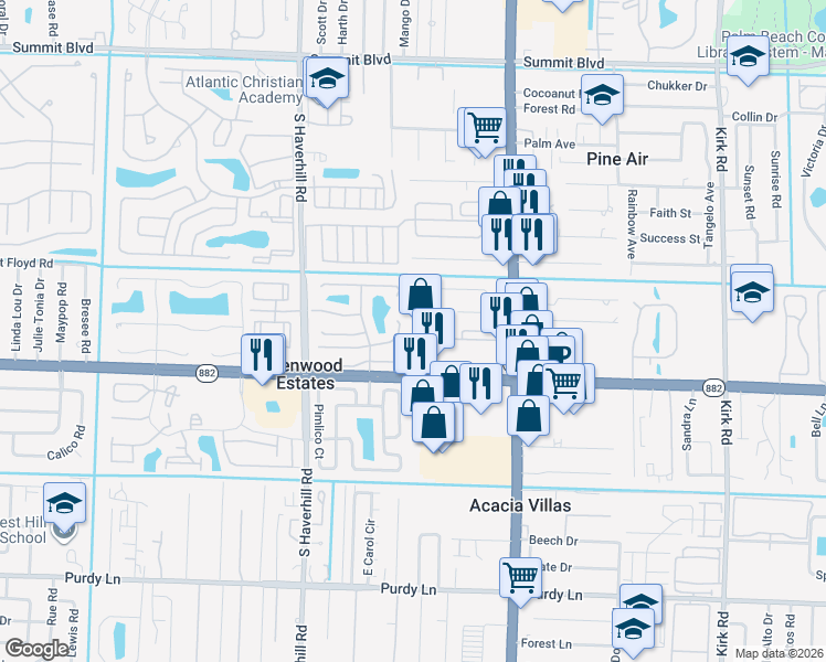 map of restaurants, bars, coffee shops, grocery stores, and more near 4741 Sunset Ranch Road in West Palm Beach