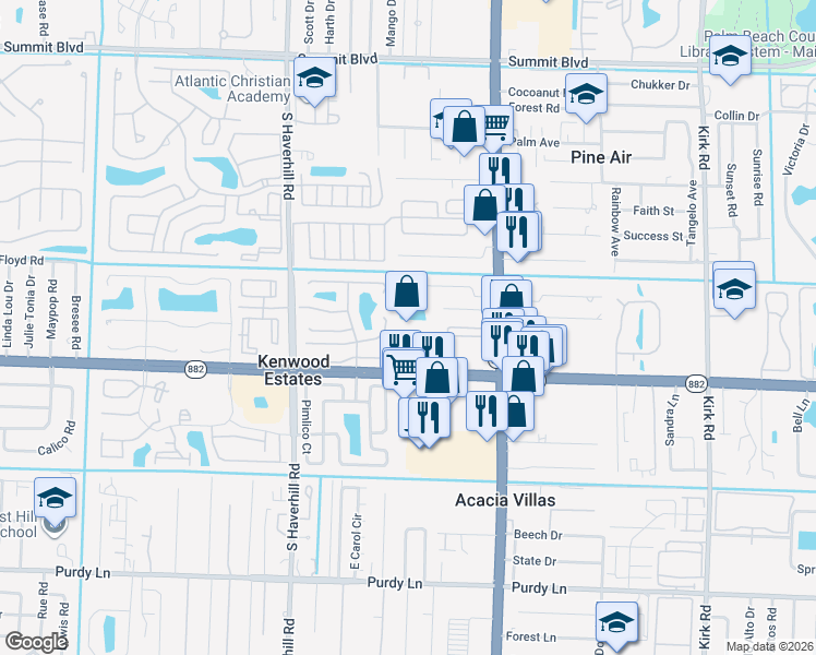 map of restaurants, bars, coffee shops, grocery stores, and more near 4741 Sunset Ranch Road in West Palm Beach