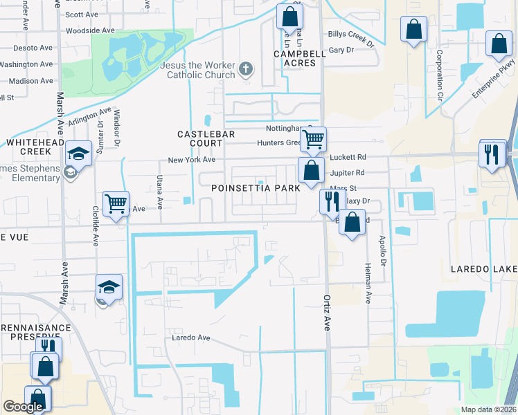 map of restaurants, bars, coffee shops, grocery stores, and more near 64 Hacienda Boulevard in Fort Myers