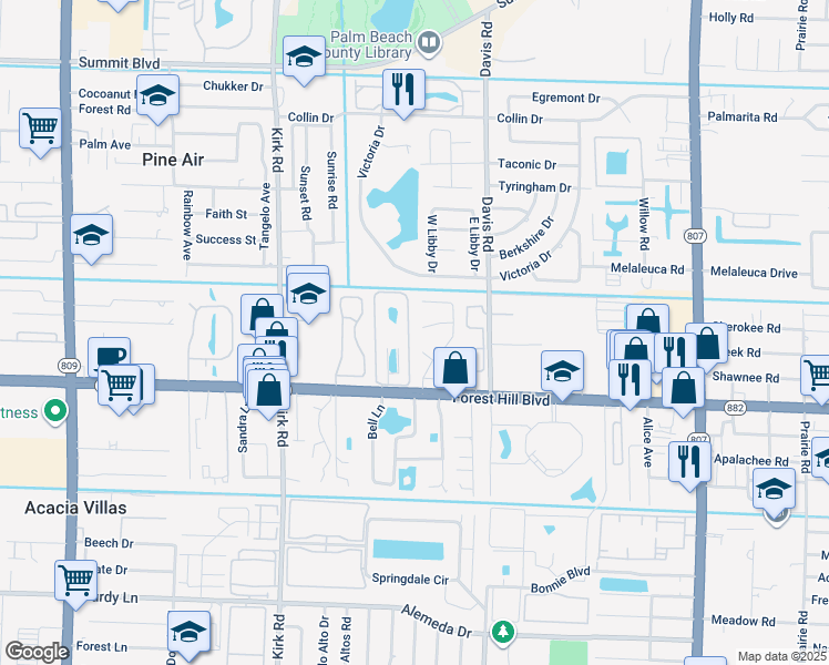 map of restaurants, bars, coffee shops, grocery stores, and more near 3642 Moon Vine Court in West Palm Beach