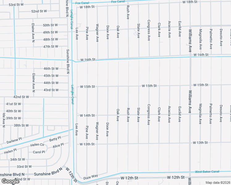 map of restaurants, bars, coffee shops, grocery stores, and more near 1419 Oak Avenue in Lehigh Acres