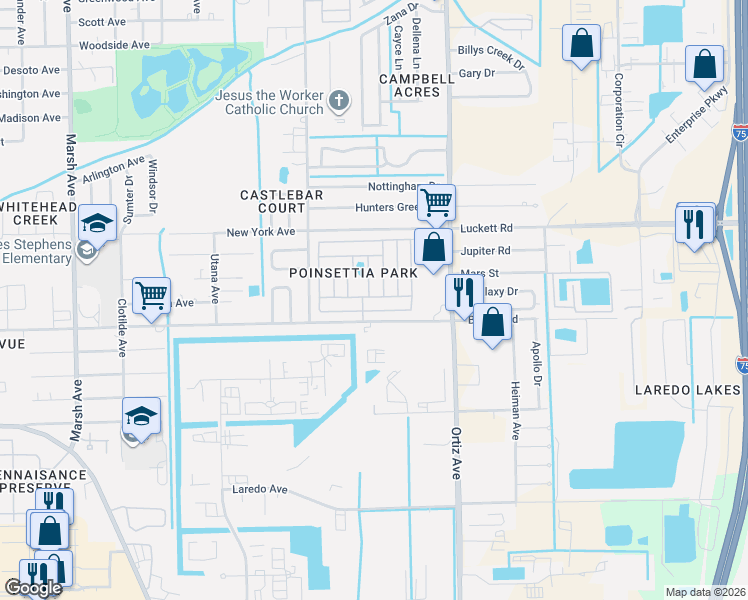 map of restaurants, bars, coffee shops, grocery stores, and more near 64 Hacienda Boulevard in Fort Myers
