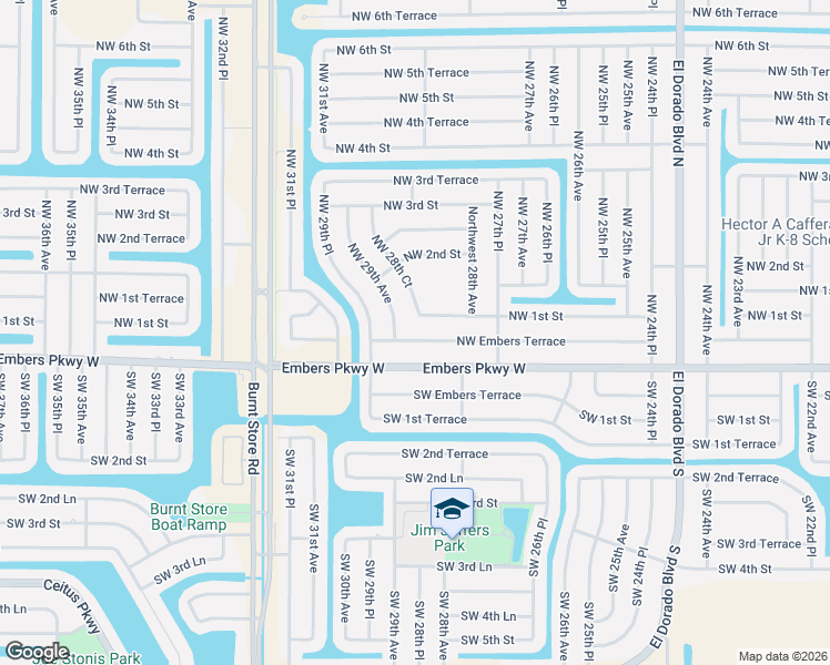 map of restaurants, bars, coffee shops, grocery stores, and more near 2831 Northwest Embers Terrace in Cape Coral