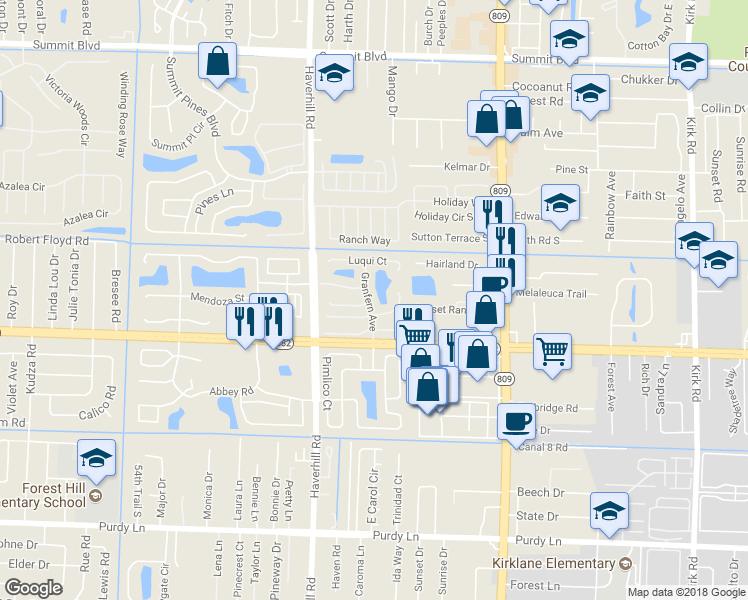 map of restaurants, bars, coffee shops, grocery stores, and more near 1642 Granfern Avenue in West Palm Beach