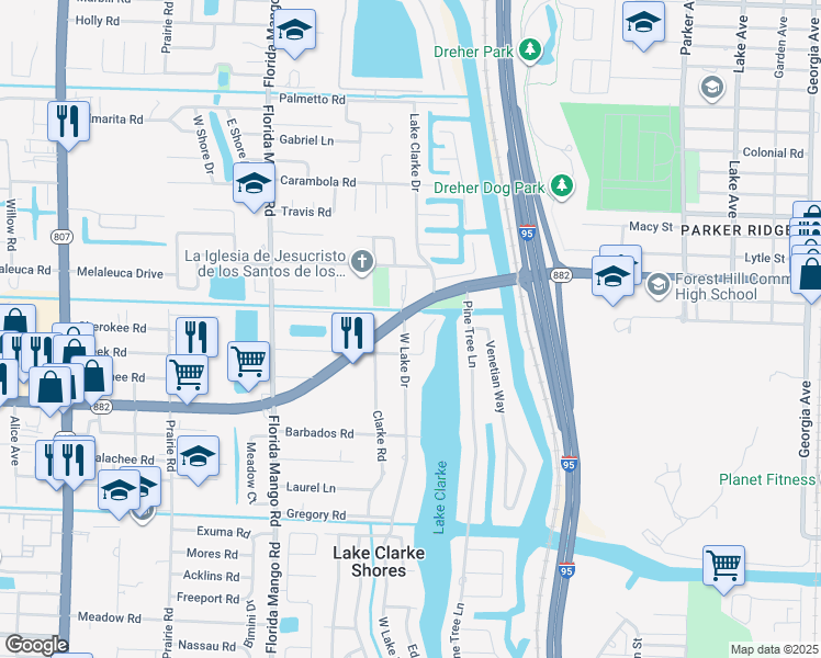 map of restaurants, bars, coffee shops, grocery stores, and more near 6904 West Lake Drive in West Palm Beach