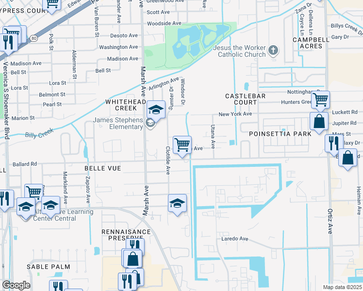 map of restaurants, bars, coffee shops, grocery stores, and more near 101 Diana Avenue in Fort Myers