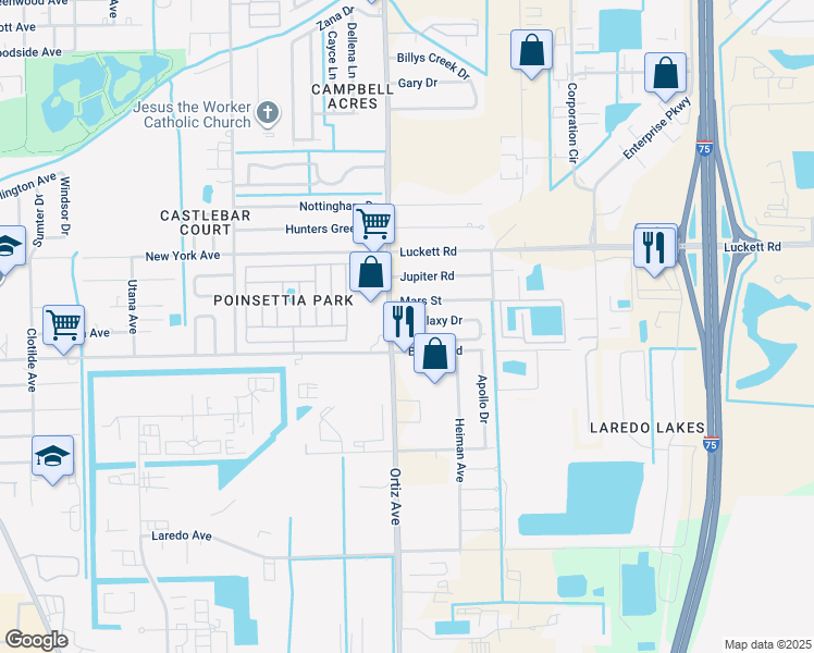map of restaurants, bars, coffee shops, grocery stores, and more near 4920 North Galaxy Drive in Fort Myers