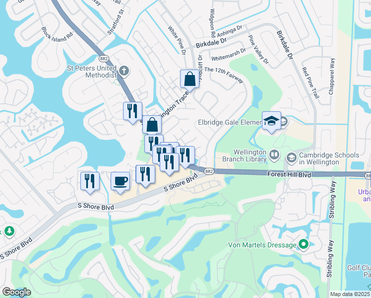 map of restaurants, bars, coffee shops, grocery stores, and more near 11866 Donlin Drive in Wellington