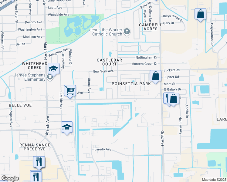 map of restaurants, bars, coffee shops, grocery stores, and more near 29 Kingsman Circle in Fort Myers