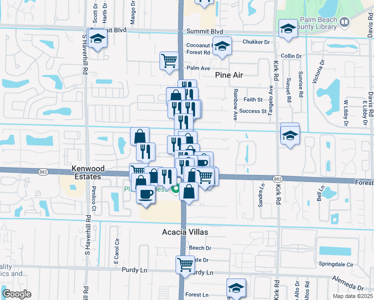 map of restaurants, bars, coffee shops, grocery stores, and more near 1616 South Military Trail in West Palm Beach