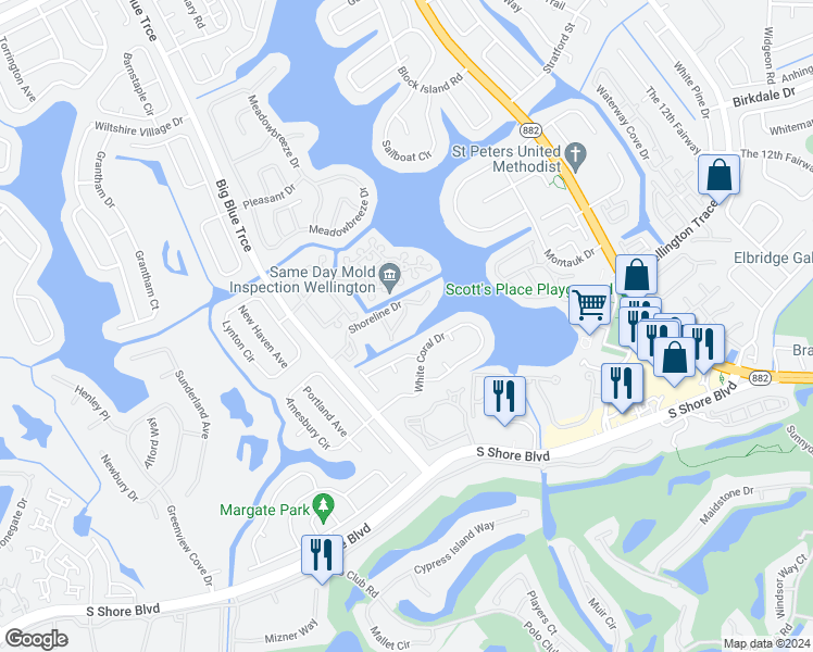 map of restaurants, bars, coffee shops, grocery stores, and more near 12524 Shoreline Drive in Wellington