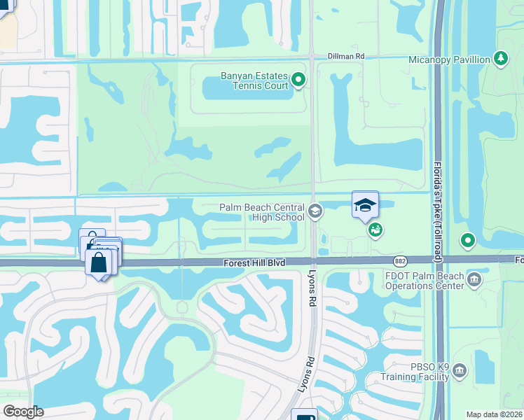 map of restaurants, bars, coffee shops, grocery stores, and more near 8722 Via Brilliante in Wellington