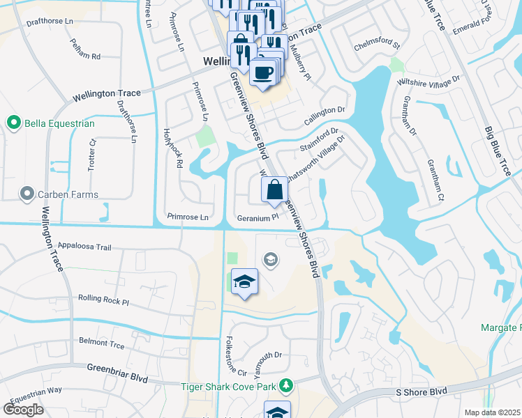 map of restaurants, bars, coffee shops, grocery stores, and more near 1891 Tulip Lane in Wellington