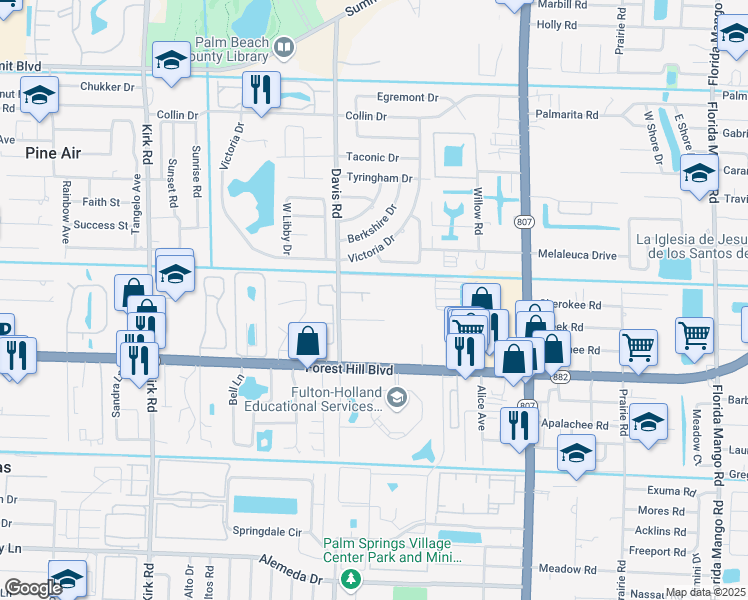 map of restaurants, bars, coffee shops, grocery stores, and more near 1601 Jewel Lane in West Palm Beach