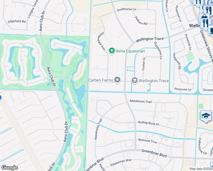 map of restaurants, bars, coffee shops, grocery stores, and more near 14337 Drafthorse Lane in Wellington