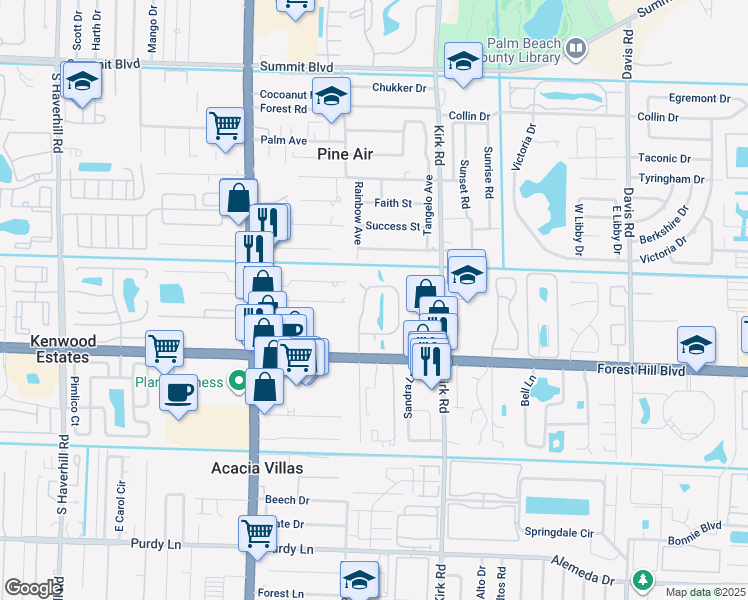 map of restaurants, bars, coffee shops, grocery stores, and more near 1711 Forest Lakes Circle in West Palm Beach