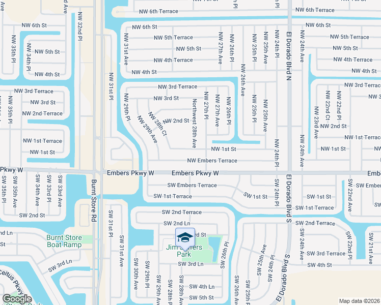 map of restaurants, bars, coffee shops, grocery stores, and more near 2804 Northwest 1st Street in Cape Coral