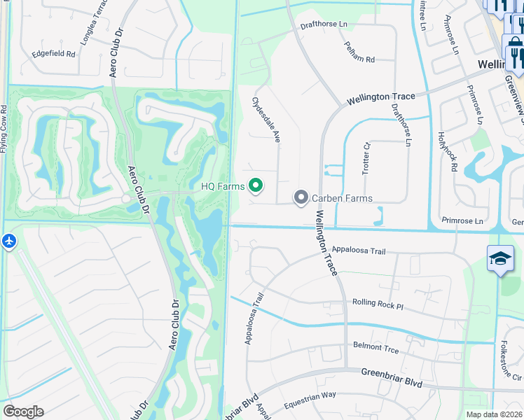 map of restaurants, bars, coffee shops, grocery stores, and more near 14337 Drafthorse Lane in Wellington