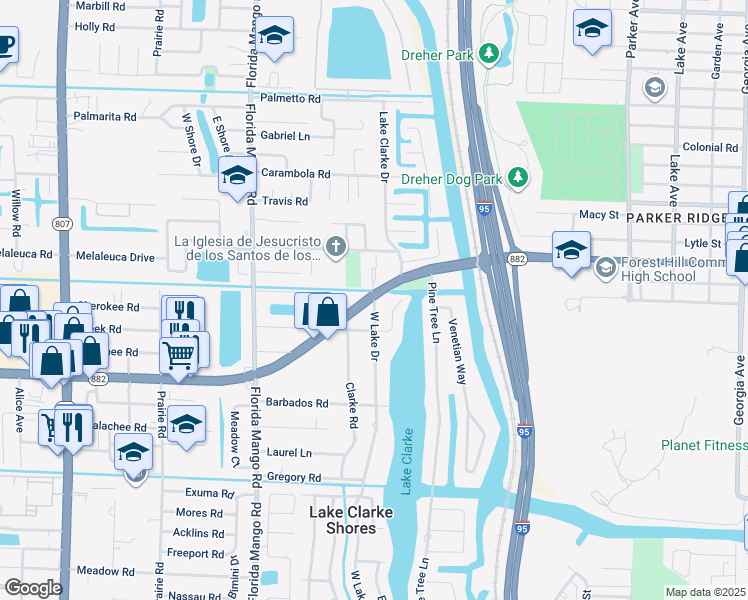 map of restaurants, bars, coffee shops, grocery stores, and more near 6904 West Lake Drive in West Palm Beach