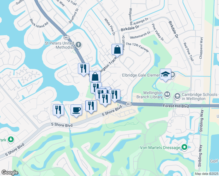 map of restaurants, bars, coffee shops, grocery stores, and more near 11866 Donlin Drive in Wellington