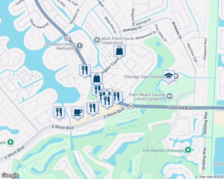map of restaurants, bars, coffee shops, grocery stores, and more near 11866 Donlin Drive in Wellington