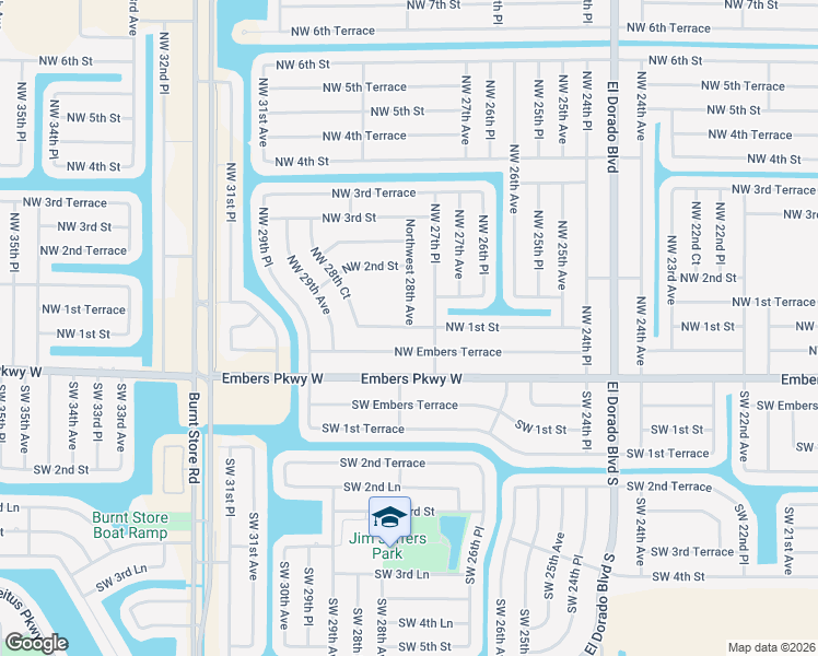 map of restaurants, bars, coffee shops, grocery stores, and more near 2745 Northwest 1st Street in Cape Coral